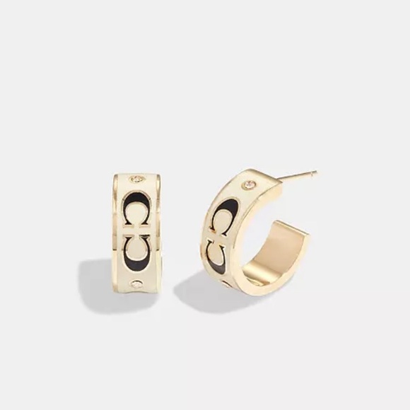 Coach Signature Enamel Huggie Earrings - Picture 1 of 3